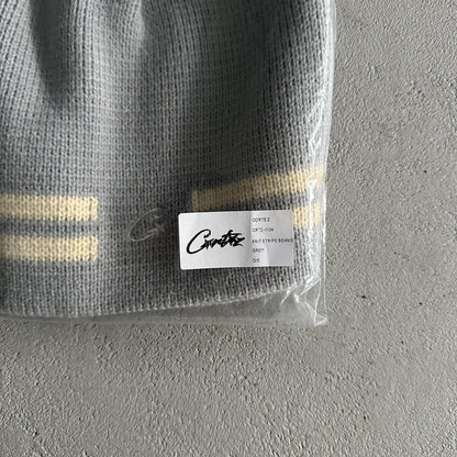 Bonnet rayé en maille Corteiz - Gris