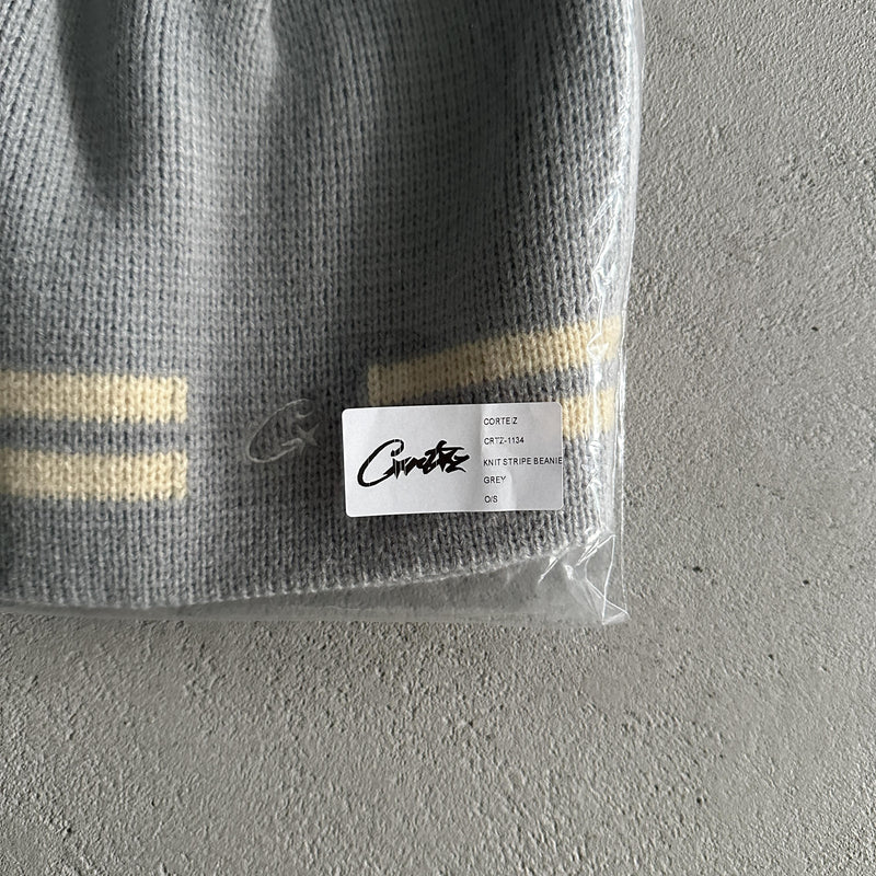 Corteiz Knit Stripe Beanie -Gray