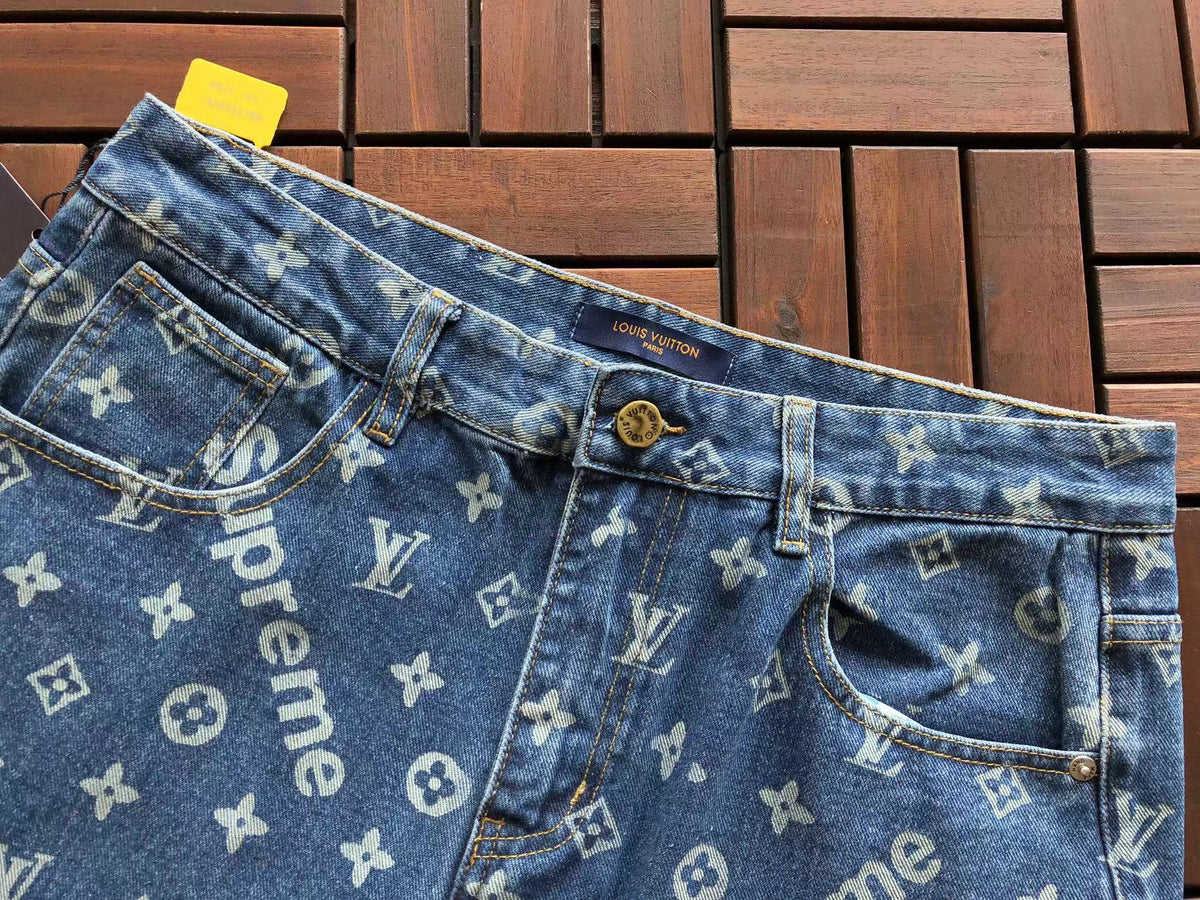 Jeans a 5 tasche Supreme x Louis Vuitton in denim jacquard