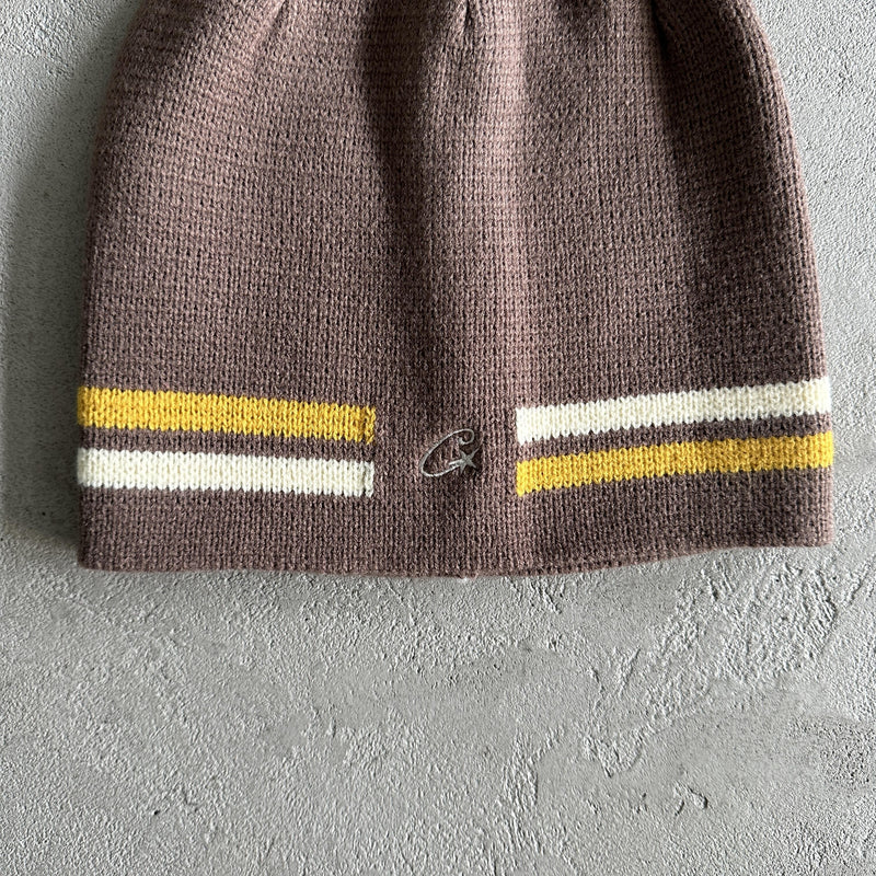 Corteiz Knit Stripe Beanie -Brown