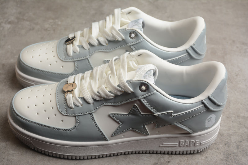 Bape Sta Patent Leather Gray and White