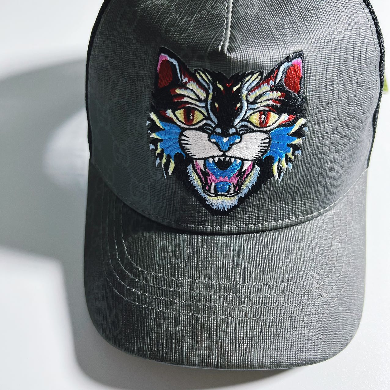 Gucci Gg Supreme Baseball Hat With Angry Cat In Dark-grey