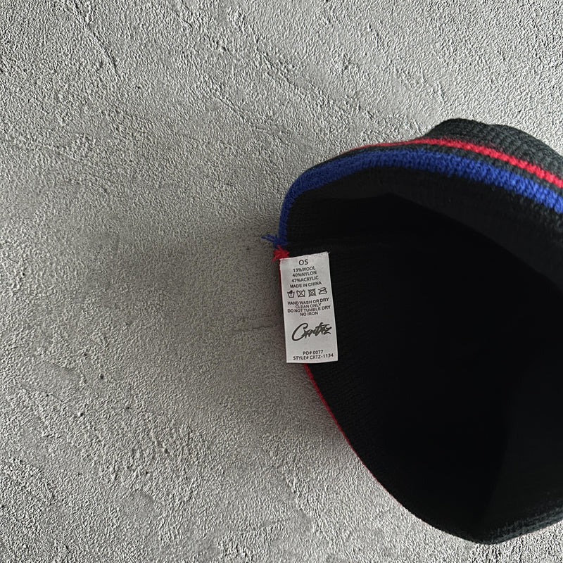 Corteiz Stripe Beanie Black Red Blue