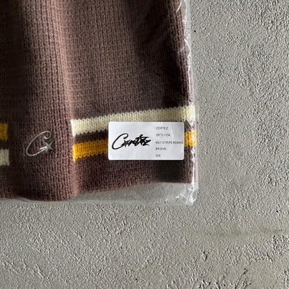 Bonnet rayé en maille Corteiz - Marron