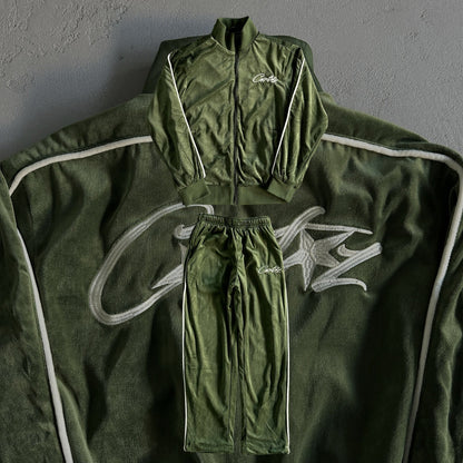 Ensemble de survêtement en velours Corteiz vert