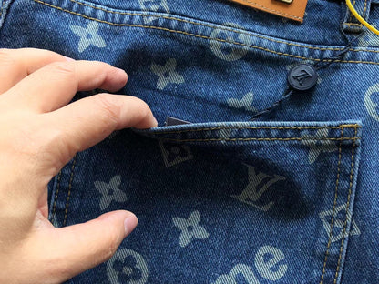 Jeans a 5 tasche Supreme x Louis Vuitton in denim jacquard