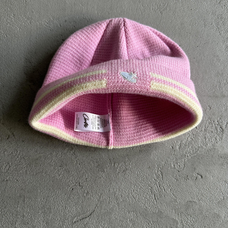 Corteiz Knit Stripe Beanie -Pink