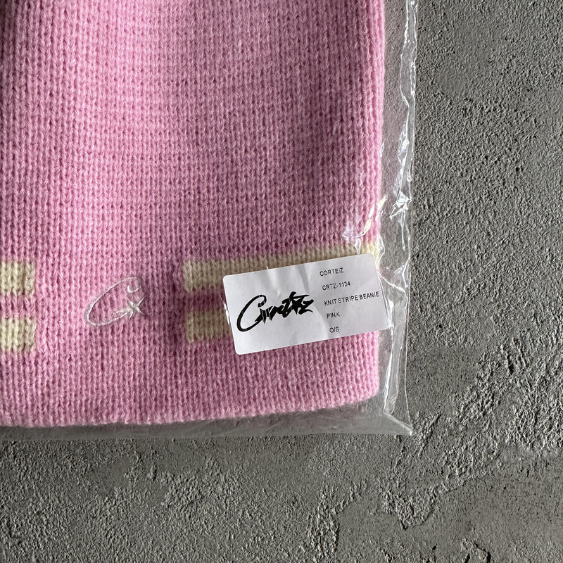 Corteiz Knit Stripe Beanie -Pink