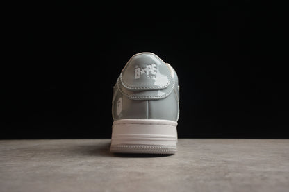 Bape Sta Cuir Verni Gris et Blanc