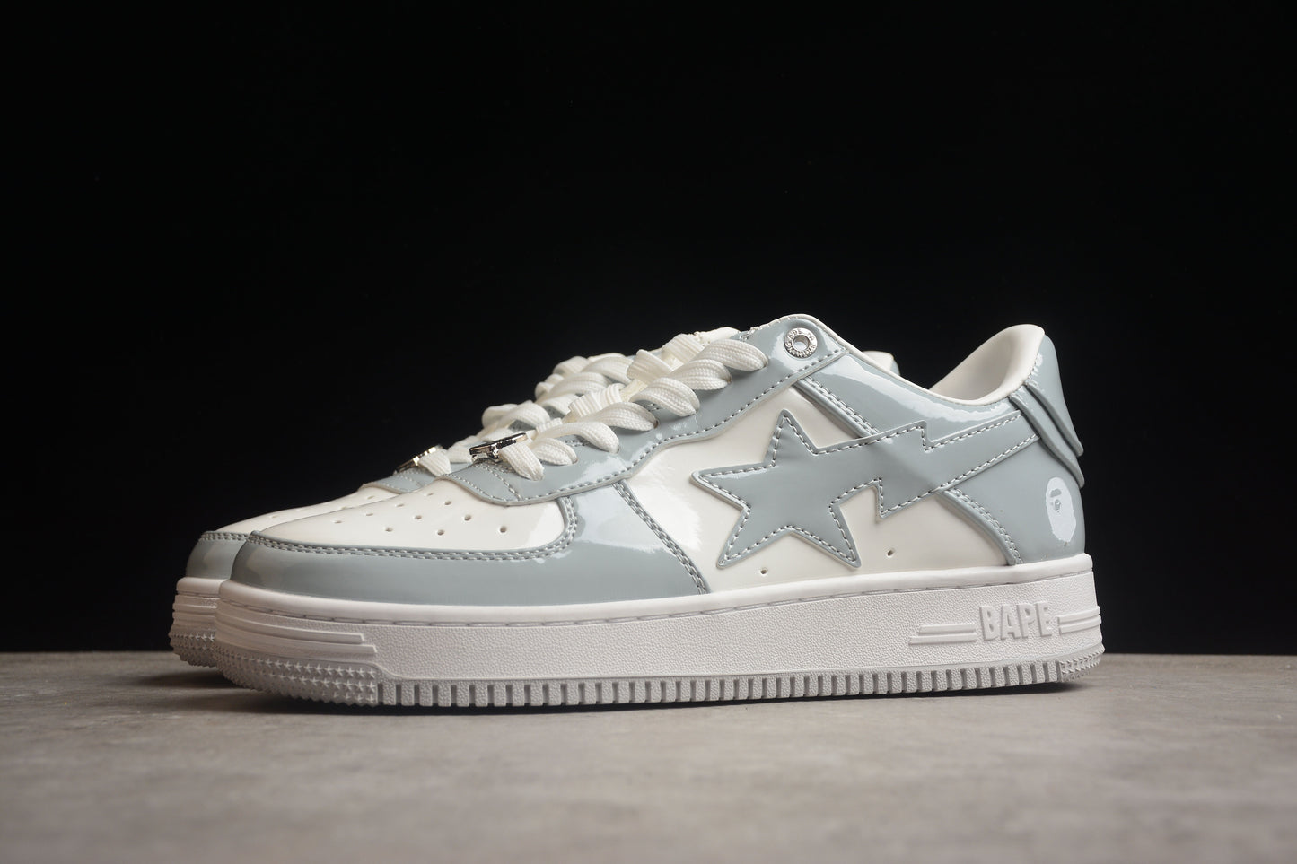 Bape Sta Cuir Verni Gris et Blanc