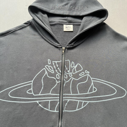 Sweat à capuche zippé Broken P Planet gris